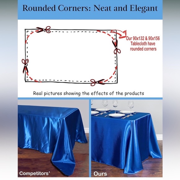 90”x156” White Rectangular Tablecloth w Rounded Corners Party Wedding Event - Picture 8 of 8